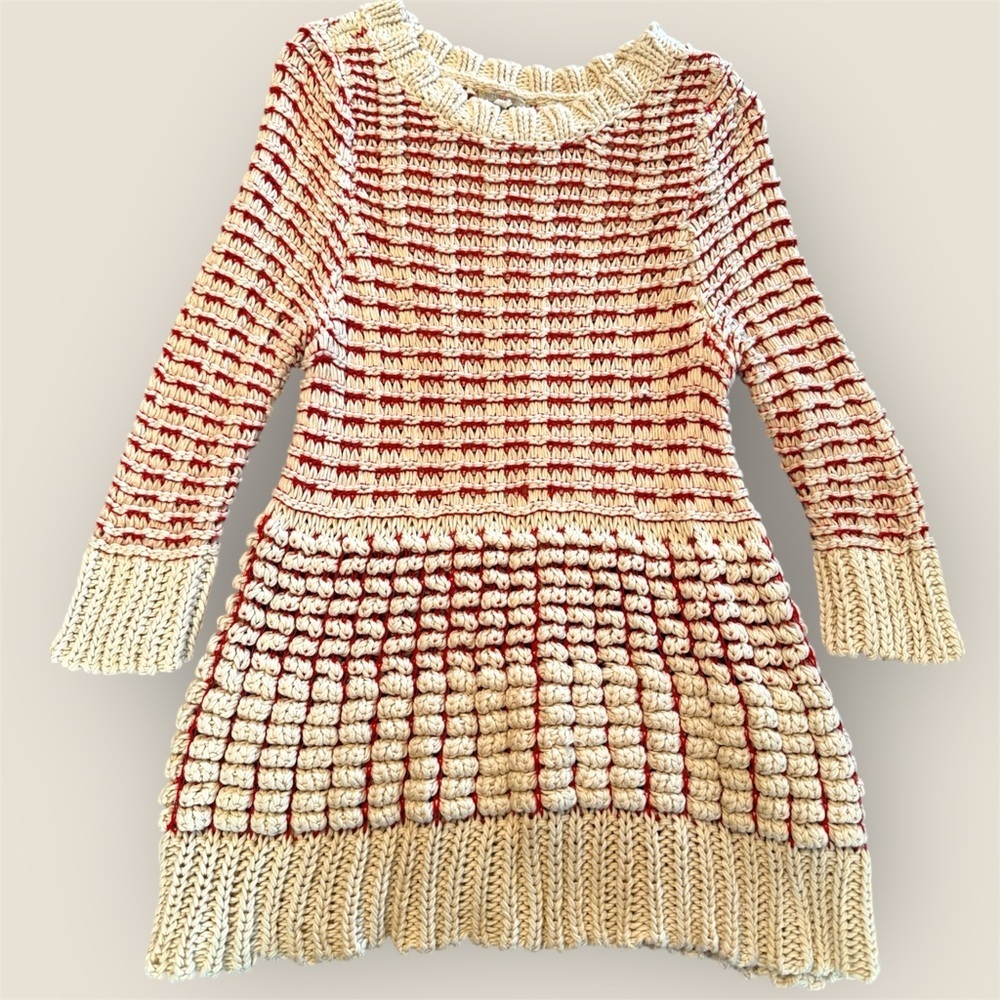 Anthropologie Cream and Red Knit Sweater